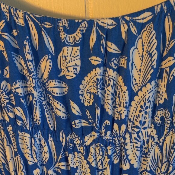 Loft Sundress with smocking, pleats & a beach Blue & White patterned fabric. L - Picture 2 of 8